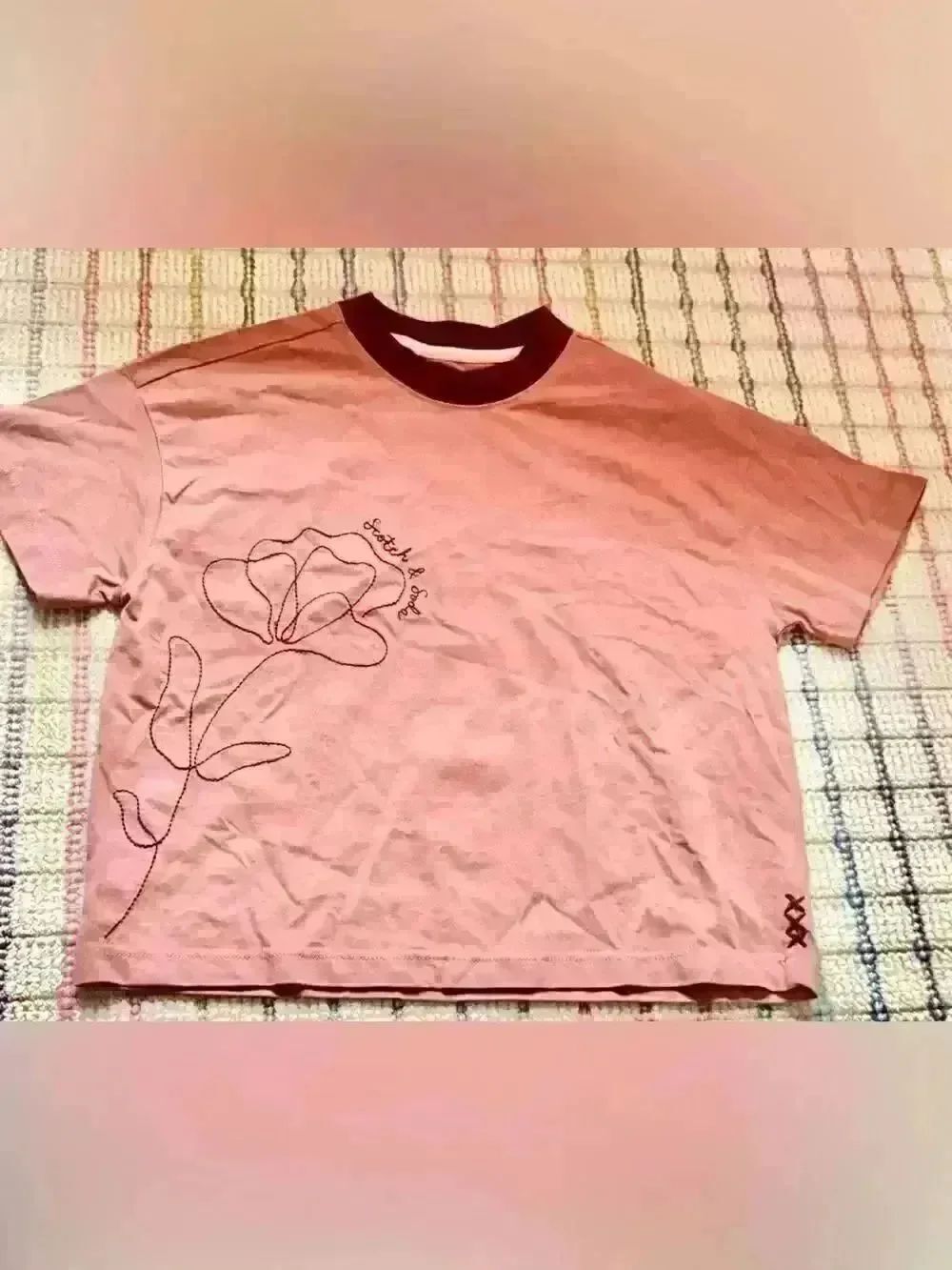 SCOTCH & SODA Graphic Embroidered Tee XS Cropped Pink Floral